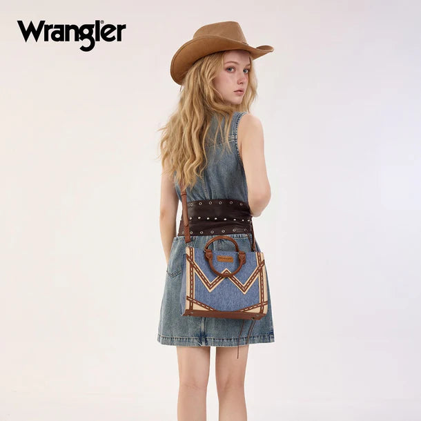 Load image into Gallery viewer, WG456-8120JN - Wrangler Western Contrast Stitch Chevron Tote Bag - Jean

