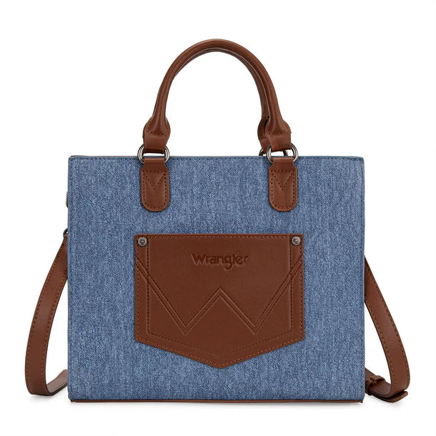 Load image into Gallery viewer, WG456-8120JN - Wrangler Western Contrast Stitch Chevron Tote Bag - Jean
