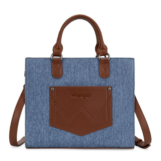 WG456-8120JN - Wrangler Western Contrast Stitch Chevron Tote Bag - Jean