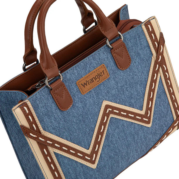 Load image into Gallery viewer, WG456-8120JN - Wrangler Western Contrast Stitch Chevron Tote Bag - Jean
