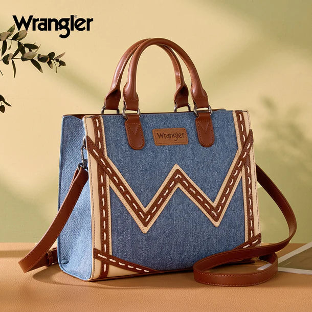 Load image into Gallery viewer, WG456-8120JN - Wrangler Western Contrast Stitch Chevron Tote Bag - Jean

