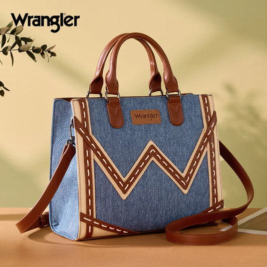 WG456-8120JN - Wrangler Western Contrast Stitch Chevron Tote Bag - Jean