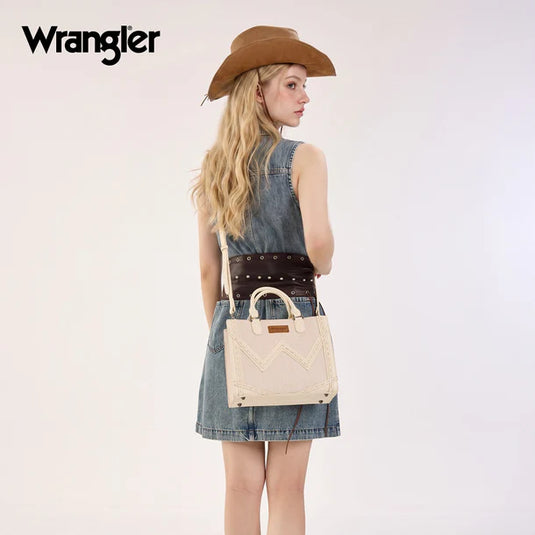 WG456-8120TN - Wrangler Western Contrast Stitch Chevron Tote Bag - Tan