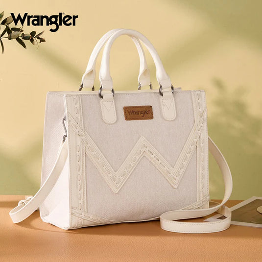 WG456-8120TN - Wrangler Western Contrast Stitch Chevron Tote Bag - Tan