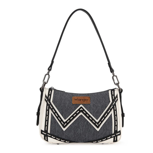 WG456-8185DJN - Wrangler Western Chevron Contrast Stitch Satchel Bag - Dark Jean