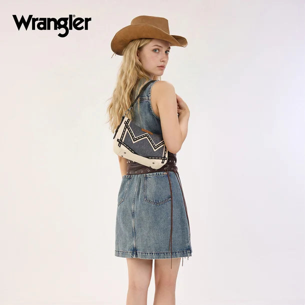Load image into Gallery viewer, WG456-8185DJN - Wrangler Western Chevron Contrast Stitch Satchel Bag - Dark Jean
