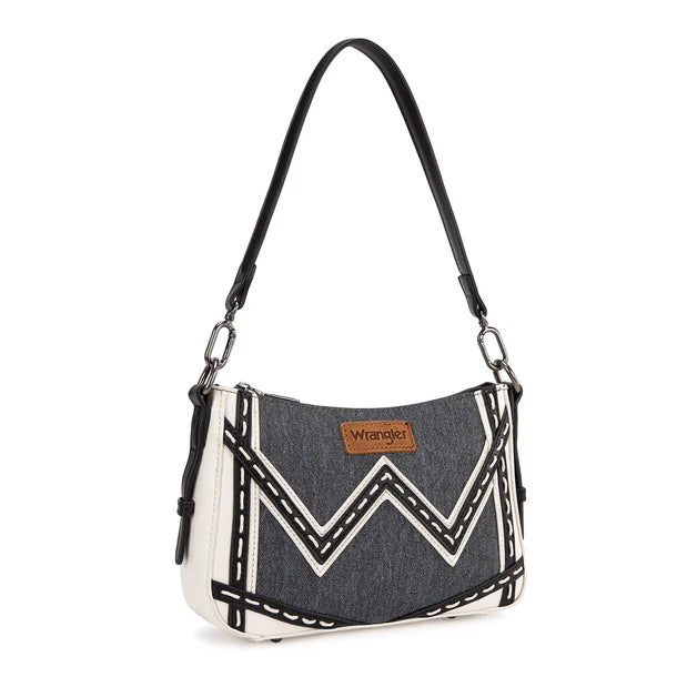 Load image into Gallery viewer, WG456-8185DJN - Wrangler Western Chevron Contrast Stitch Satchel Bag - Dark Jean
