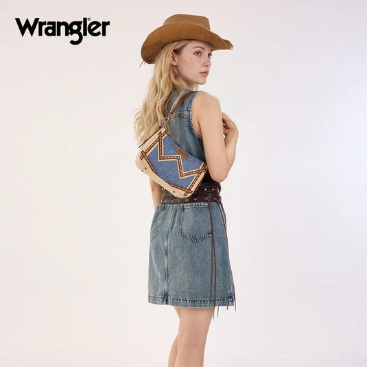 WG456-8185JN - Wrangler Western Chevron Contrast Stitch Satchel Bag - Jean