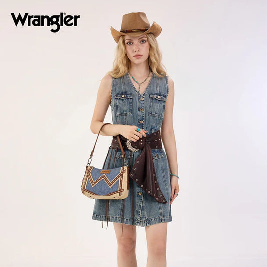 WG456-8185JN - Wrangler Western Chevron Contrast Stitch Satchel Bag - Jean
