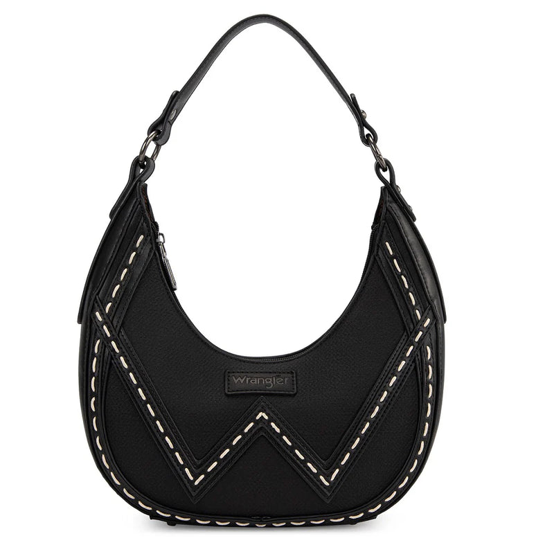 Load image into Gallery viewer, WG456-818BK - Wrangler Western Contrast Stitch Chevron Hobo Shoulder Bag - Black

