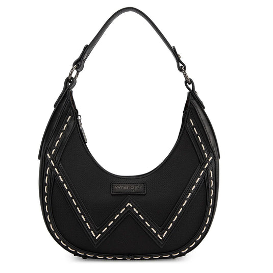 WG456-818BK - Wrangler Western Contrast Stitch Chevron Hobo Shoulder Bag - Black
