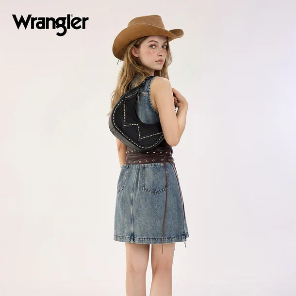 Load image into Gallery viewer, WG456-818BK - Wrangler Western Contrast Stitch Chevron Hobo Shoulder Bag - Black
