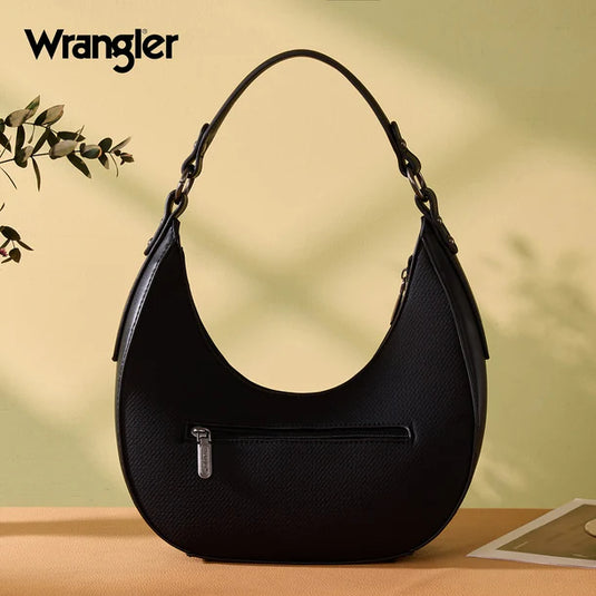 WG456-818BK - Wrangler Western Contrast Stitch Chevron Hobo Shoulder Bag - Black