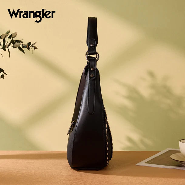 Load image into Gallery viewer, WG456-818BK - Wrangler Western Contrast Stitch Chevron Hobo Shoulder Bag - Black
