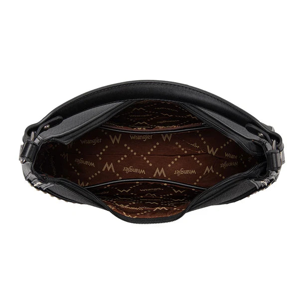 Load image into Gallery viewer, WG456-818BK - Wrangler Western Contrast Stitch Chevron Hobo Shoulder Bag - Black
