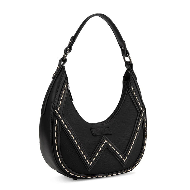 Load image into Gallery viewer, WG456-818BK - Wrangler Western Contrast Stitch Chevron Hobo Shoulder Bag - Black

