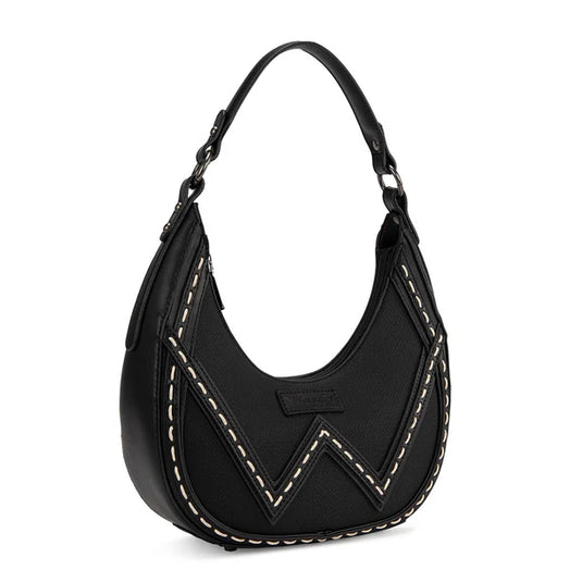 WG456-818BK - Wrangler Western Contrast Stitch Chevron Hobo Shoulder Bag - Black