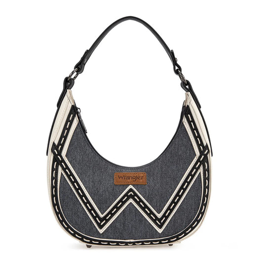 WG456-818DJN - Wrangler Western Contrast Stitch Chevron Hobo Shoulder Bag - Dark Jean