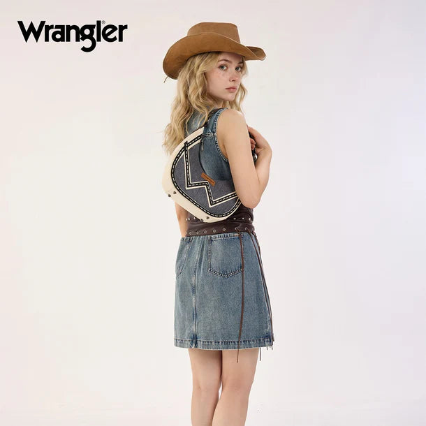 Load image into Gallery viewer, WG456-818DJN - Wrangler Western Contrast Stitch Chevron Hobo Shoulder Bag - Dark Jean
