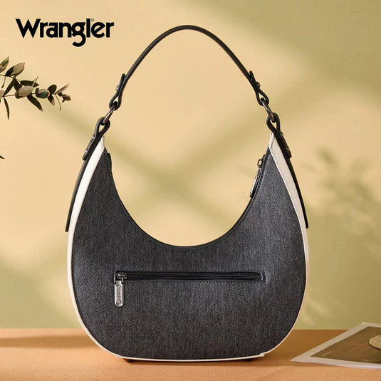 WG456-818DJN - Wrangler Western Contrast Stitch Chevron Hobo Shoulder Bag - Dark Jean