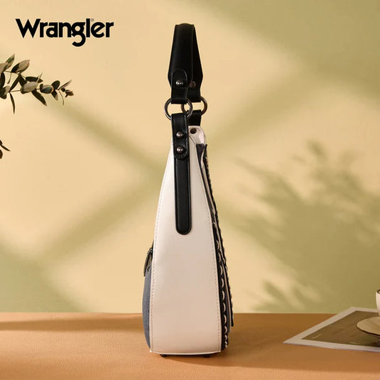 WG456-818DJN - Wrangler Western Contrast Stitch Chevron Hobo Shoulder Bag - Dark Jean