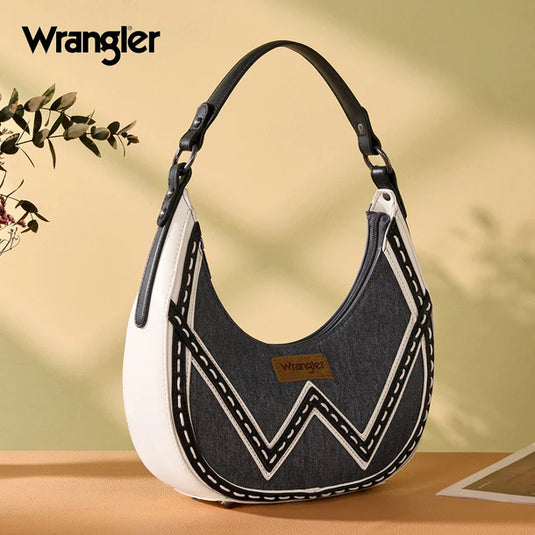 WG456-818DJN - Wrangler Western Contrast Stitch Chevron Hobo Shoulder Bag - Dark Jean