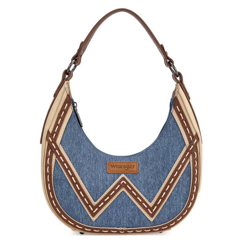 Load image into Gallery viewer, WG456-818JN - Wrangler Western Contrast Stitch Chevron Hobo Shoulder Bag - Jean
