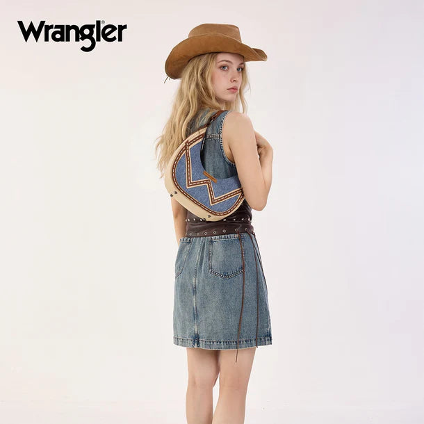 Load image into Gallery viewer, WG456-818JN - Wrangler Western Contrast Stitch Chevron Hobo Shoulder Bag - Jean
