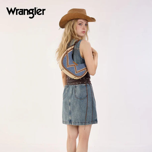 WG456-818JN - Wrangler Western Contrast Stitch Chevron Hobo Shoulder Bag - Jean