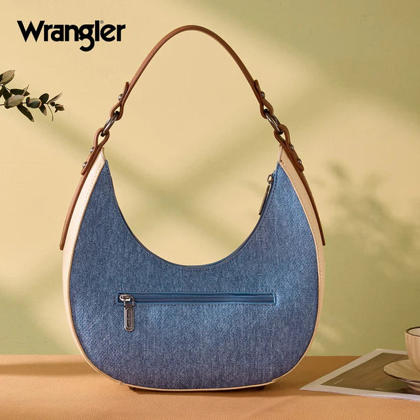 Load image into Gallery viewer, WG456-818JN - Wrangler Western Contrast Stitch Chevron Hobo Shoulder Bag - Jean

