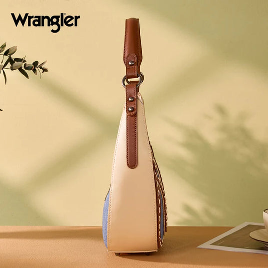 WG456-818JN - Wrangler Western Contrast Stitch Chevron Hobo Shoulder Bag - Jean