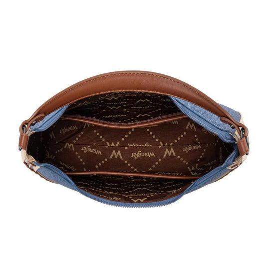 WG456-818JN - Wrangler Western Contrast Stitch Chevron Hobo Shoulder Bag - Jean