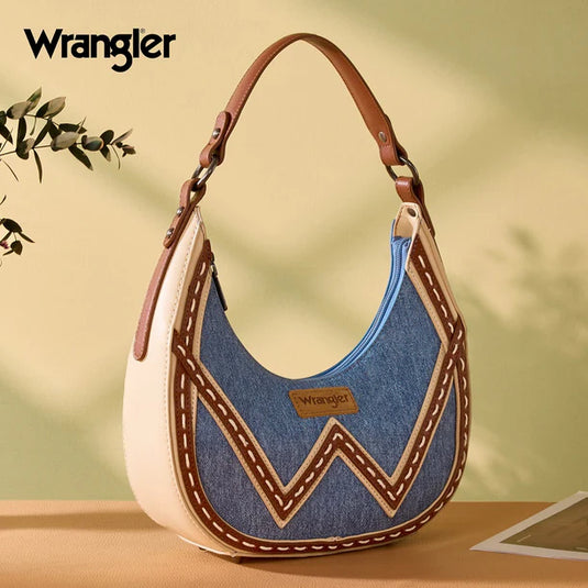 WG456-818JN - Wrangler Western Contrast Stitch Chevron Hobo Shoulder Bag - Jean