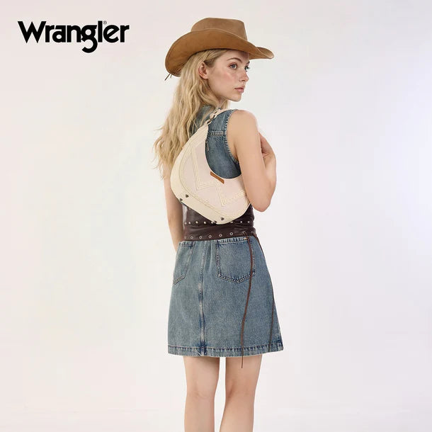 Load image into Gallery viewer, WG456-818TN - Wrangler Western Contrast Stitch Chevron Hobo Shoulder Bag - Tan
