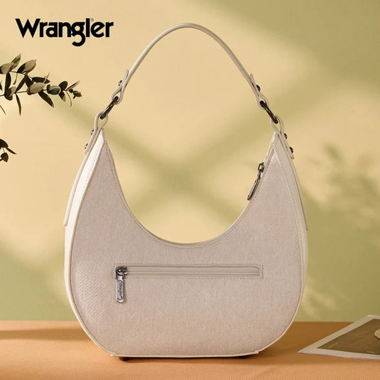 WG456-818TN - Wrangler Western Contrast Stitch Chevron Hobo Shoulder Bag - Tan