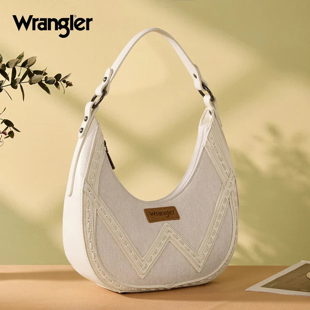 Load image into Gallery viewer, WG456-818TN - Wrangler Western Contrast Stitch Chevron Hobo Shoulder Bag - Tan
