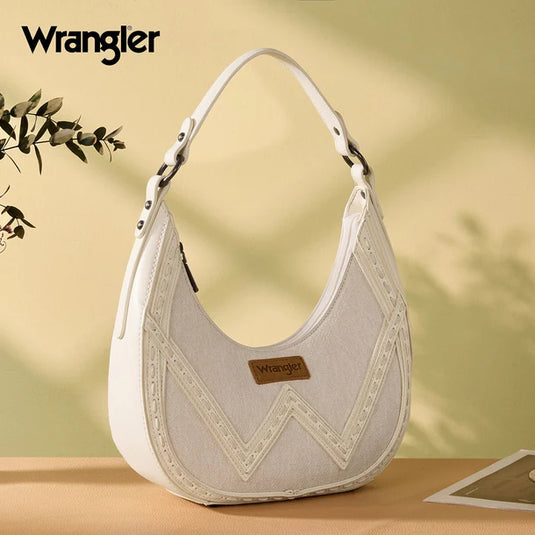 WG456-818TN - Wrangler Western Contrast Stitch Chevron Hobo Shoulder Bag - Tan