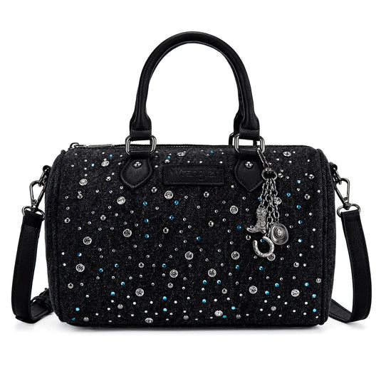 WG458-51102BK - Wrangler Black Western Rhinestone Denim Boston Bag/Crossbody