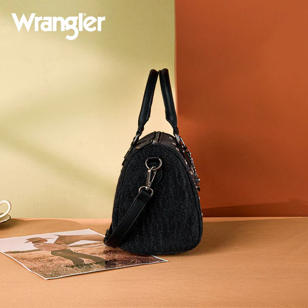 Load image into Gallery viewer, WG458-51102BK - Wrangler Black Western Rhinestone Denim Boston Bag/Crossbody
