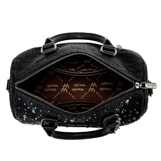 WG458-51102BK - Wrangler Black Western Rhinestone Denim Boston Bag/Crossbody