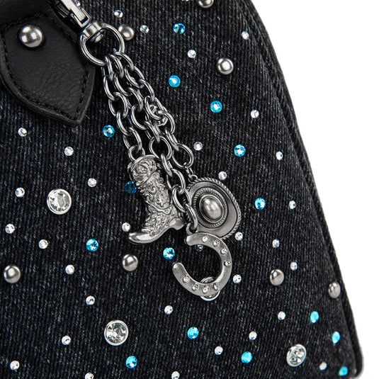 WG458-51102BK - Wrangler Black Western Rhinestone Denim Boston Bag/Crossbody