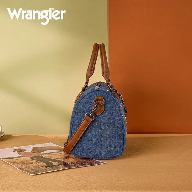 Load image into Gallery viewer, WG458-51102DJN - Wrangler Dark Jean Western Rhinestone Denim Boston Bag/Crossbody
