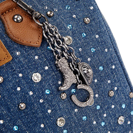 WG458-51102DJN - Wrangler Dark Jean Western Rhinestone Denim Boston Bag/Crossbody