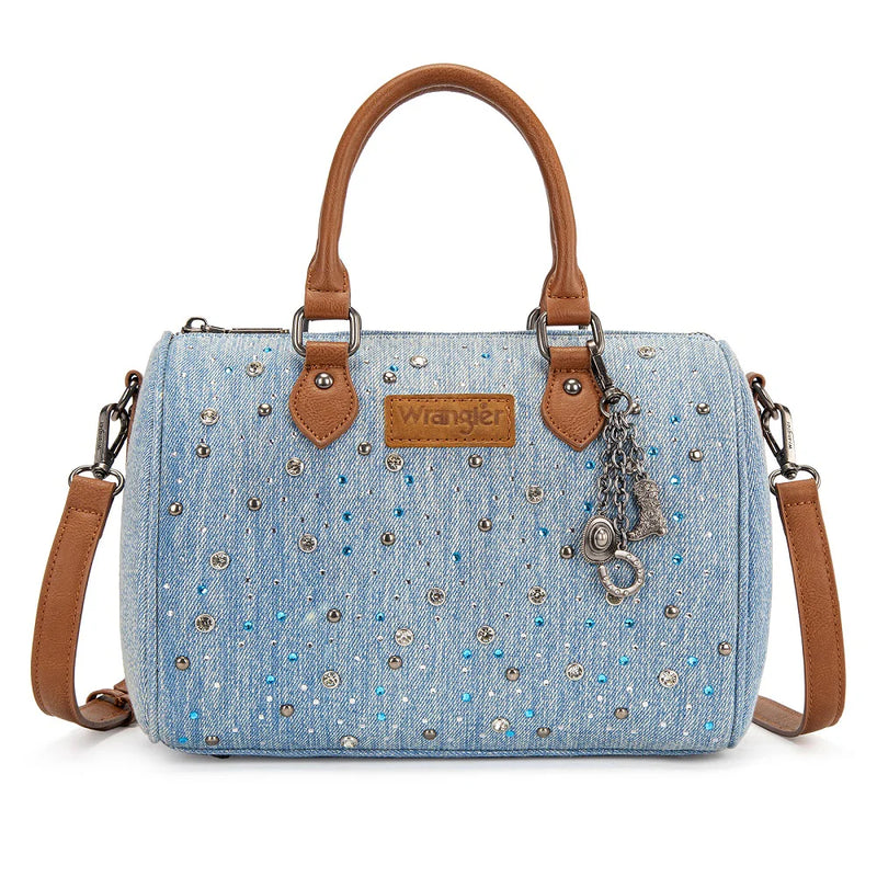 Load image into Gallery viewer, WG458-51102JN - Wrangler Jean Western Rhinestone Denim Boston Bag/Crossbody
