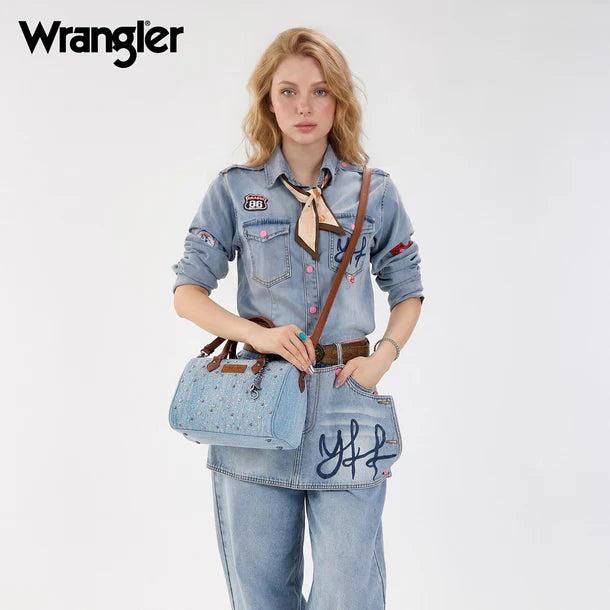 Load image into Gallery viewer, WG458-51102JN - Wrangler Jean Western Rhinestone Denim Boston Bag/Crossbody
