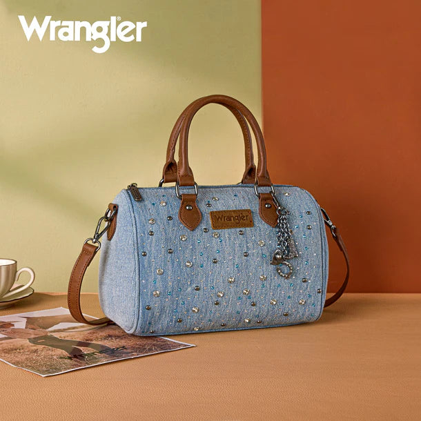 Load image into Gallery viewer, WG458-51102JN - Wrangler Jean Western Rhinestone Denim Boston Bag/Crossbody

