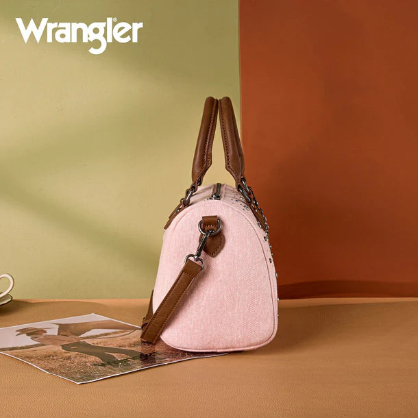 Load image into Gallery viewer, WG458-51102PK - Wrangler Pink Western Rhinestone Denim Boston Bag/Crossbody
