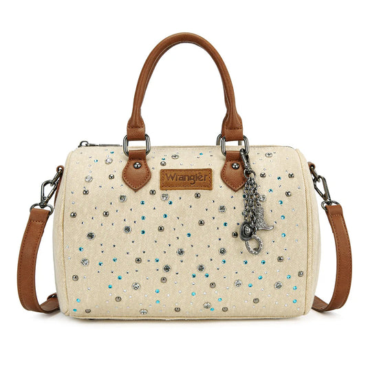 WG458-51102TN - Wrangler Tan Western Rhinestone Denim Boston Bag/Crossbody