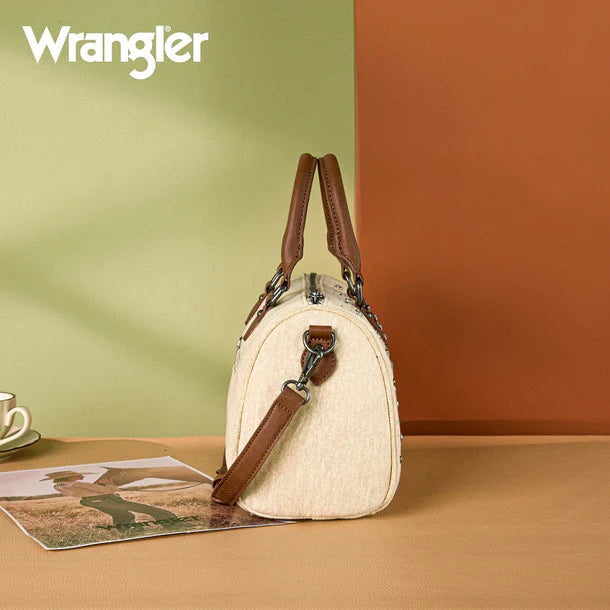 Load image into Gallery viewer, WG458-51102TN - Wrangler Tan Western Rhinestone Denim Boston Bag/Crossbody
