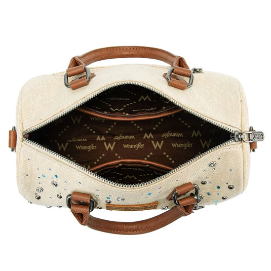 WG458-51102TN - Wrangler Tan Western Rhinestone Denim Boston Bag/Crossbody
